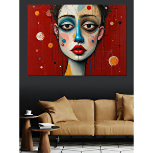 Kırmızı Fondaki Palyaço Kadın Dekoratif Kanvas - Mdf Ahşap Tablo 100x140 cm