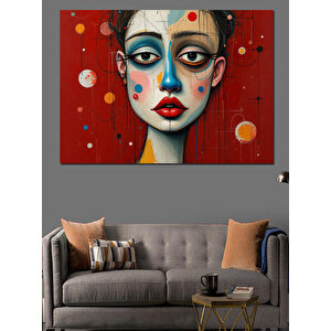 Kırmızı Fondaki Palyaço Kadın Dekoratif Kanvas - Mdf Ahşap Tablo