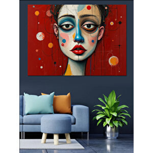 Kırmızı Fondaki Palyaço Kadın Dekoratif Kanvas - Mdf Ahşap Tablo