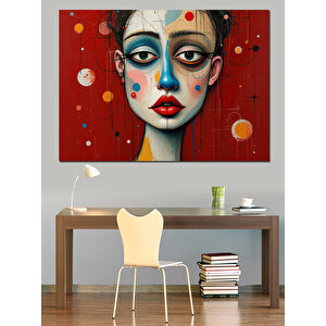 Kırmızı Fondaki Palyaço Kadın Dekoratif Kanvas - Mdf Ahşap Tablo 70x100 cm