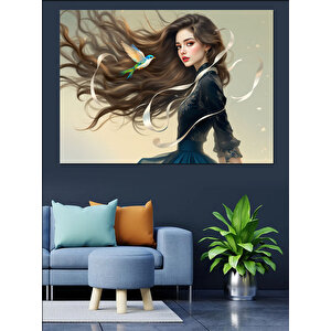 Rüzgarlı Kadın Portresi Dekoratif Kanvas - Mdf Ahşap Tablo 70x100 cm