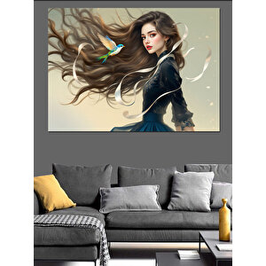 Rüzgarlı Kadın Portresi Dekoratif Kanvas - Mdf Ahşap Tablo