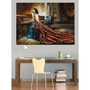 Piyanist Kadın Kırmızı Elbise Dekoratif Kanvas - Mdf Ahşap Tablo 50x70 cm