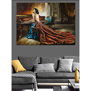 Piyanist Kadın Kırmızı Elbise Dekoratif Kanvas - Mdf Ahşap Tablo 50x70 cm
