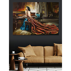 Piyanist Kadın Kırmızı Elbise Dekoratif Kanvas - Mdf Ahşap Tablo 50x70 cm