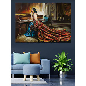 Piyanist Kadın Kırmızı Elbise Dekoratif Kanvas - Mdf Ahşap Tablo
