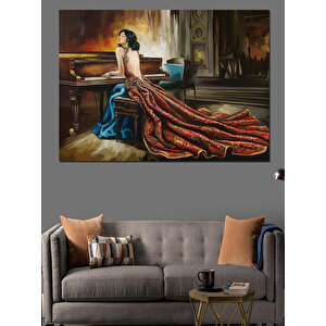 Piyanist Kadın Kırmızı Elbise Dekoratif Kanvas - Mdf Ahşap Tablo