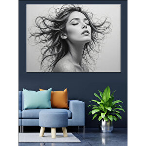 Rüzgarda Uçuşan Kadın Dekoratif Kanvas - Mdf Ahşap Tablo