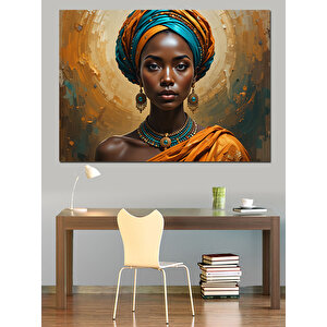 Afrikalı Kadın Portresi Sanatı Dekoratif Kanvas - Mdf Ahşap Tablo 35x50 cm