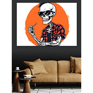 Gömlekli İskelet İllüstrasyonu Dekoratif Kanvas - Mdf Ahşap Tablo 50x70 cm