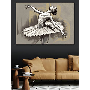 Balerin Figürü Eskiz Stili Dekoratif Kanvas - Mdf Ahşap Tablo