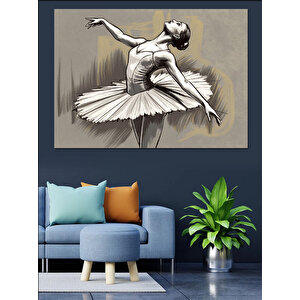 Balerin Figürü Eskiz Stili Dekoratif Kanvas - Mdf Ahşap Tablo