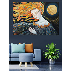 Dolunay Altında Rüzgarlı Kadın Dekoratif Kanvas - Mdf Ahşap Tablo