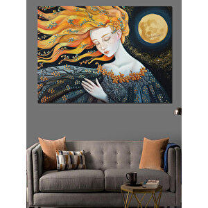 Dolunay Altında Rüzgarlı Kadın Dekoratif Kanvas - Mdf Ahşap Tablo