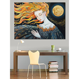 Dolunay Altında Rüzgarlı Kadın Dekoratif Kanvas - Mdf Ahşap Tablo 35x50 cm
