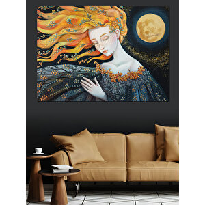 Dolunay Altında Rüzgarlı Kadın Dekoratif Kanvas - Mdf Ahşap Tablo 35x50 cm