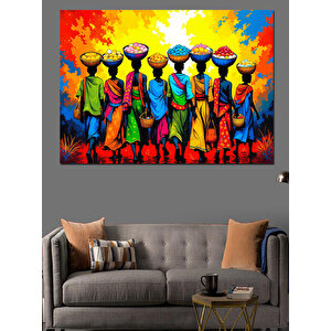 Renkli Elbiseli Afrikalılar Grubu Dekoratif Kanvas - Mdf Ahşap Tablo