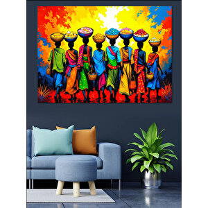 Renkli Elbiseli Afrikalılar Grubu Dekoratif Kanvas - Mdf Ahşap Tablo