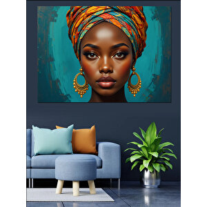 Turuncu Afrikalı  Portre Dekoratif Kanvas - Mdf Ahşap Tablo