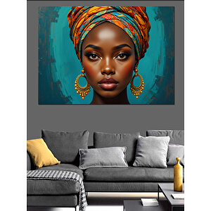 Turuncu Afrikalı  Portre Dekoratif Kanvas - Mdf Ahşap Tablo 70x100 cm