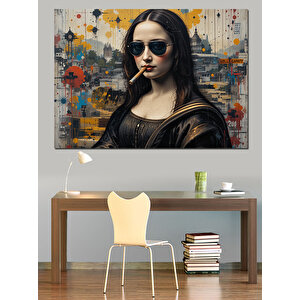Siyah Gözlüklü Mona Lisa Dekoratif Kanvas - Mdf Ahşap Tablo 25x35 cm