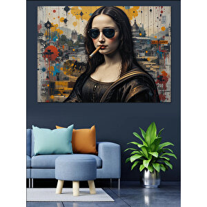 Siyah Gözlüklü Mona Lisa Dekoratif Kanvas - Mdf Ahşap Tablo