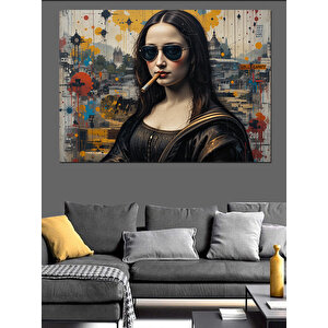 Siyah Gözlüklü Mona Lisa Dekoratif Kanvas - Mdf Ahşap Tablo 70x100 cm