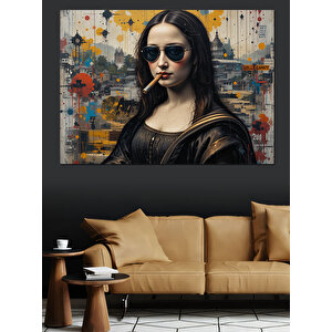 Siyah Gözlüklü Mona Lisa Dekoratif Kanvas - Mdf Ahşap Tablo 70x100 cm