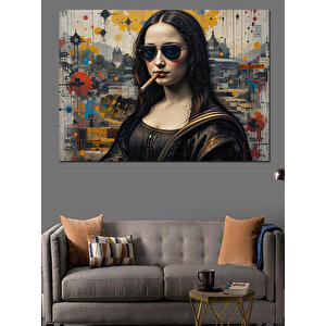 Siyah Gözlüklü Mona Lisa Dekoratif Kanvas - Mdf Ahşap Tablo