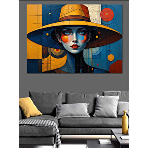 Sarı Şapkalı Soyut Kadın Dekoratif Kanvas - Mdf Ahşap Tablo