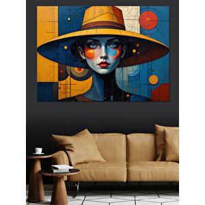 Sarı Şapkalı Soyut Kadın Dekoratif Kanvas - Mdf Ahşap Tablo