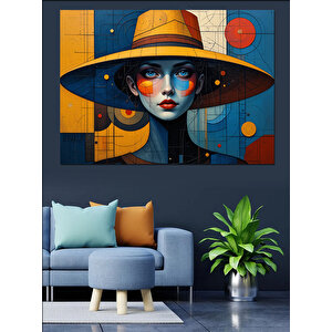 Sarı Şapkalı Soyut Kadın Dekoratif Kanvas - Mdf Ahşap Tablo 100x140 cm
