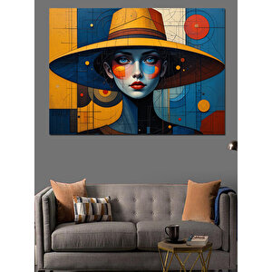 Sarı Şapkalı Soyut Kadın Dekoratif Kanvas - Mdf Ahşap Tablo 100x140 cm