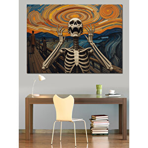 Van Gogh Stilli İskelet Portresi Dekoratif Kanvas - Mdf Ahşap Tablo