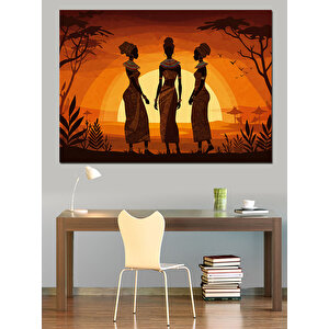 Afrikalı Silüetli Kadınlar Dekoratif Kanvas - Mdf Ahşap Tablo 70x100 cm