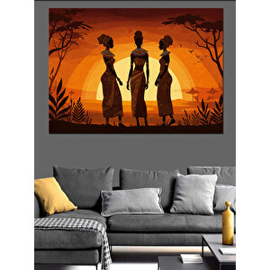 Afrikalı Silüetli Kadınlar Dekoratif Kanvas - Mdf Ahşap Tablo 70x100 cm