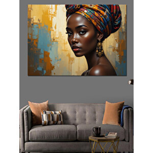 Renkli Arka Planlı Afrikalı Kadın Dekoratif Kanvas - Mdf Ahşap Tablo 25x35 cm