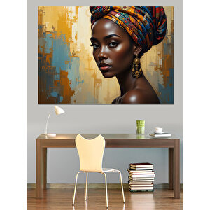Renkli Arka Planlı Afrikalı Kadın Dekoratif Kanvas - Mdf Ahşap Tablo 25x35 cm