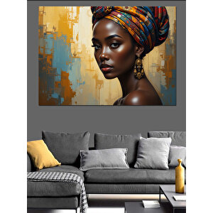 Renkli Arka Planlı Afrikalı Kadın Dekoratif Kanvas - Mdf Ahşap Tablo 25x35 cm
