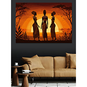 Afrikalı Silüetli Kadınlar Dekoratif Kanvas - Mdf Ahşap Tablo