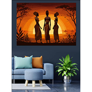 Afrikalı Silüetli Kadınlar Dekoratif Kanvas - Mdf Ahşap Tablo