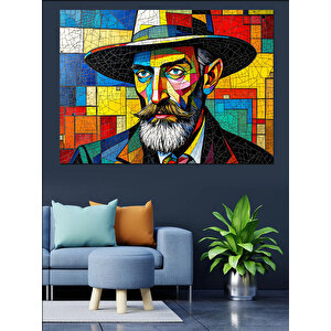 Soyut Renkli Sakallı Portre Dekoratif Kanvas - Mdf Ahşap Tablo 100x140 cm