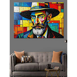 Soyut Renkli Sakallı Portre Dekoratif Kanvas - Mdf Ahşap Tablo 100x140 cm