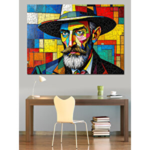 Soyut Renkli Sakallı Portre Dekoratif Kanvas - Mdf Ahşap Tablo 100x140 cm