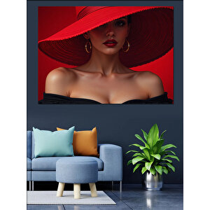 Kırmızı Şapkalı Kadın Portresi Dekoratif Kanvas - Mdf Ahşap Tablo 70x100 cm