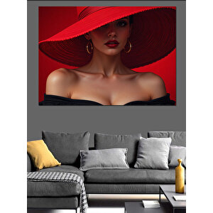 Kırmızı Şapkalı Kadın Portresi Dekoratif Kanvas - Mdf Ahşap Tablo