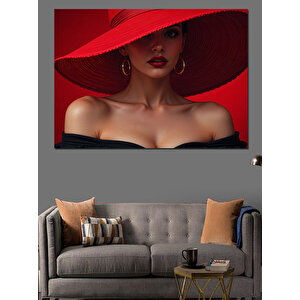 Kırmızı Şapkalı Kadın Portresi Dekoratif Kanvas - Mdf Ahşap Tablo 35x50 cm