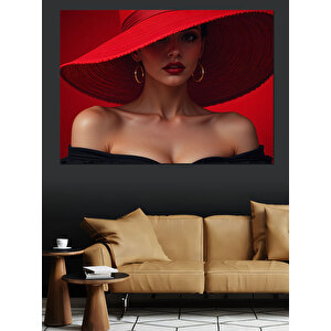 Kırmızı Şapkalı Kadın Portresi Dekoratif Kanvas - Mdf Ahşap Tablo