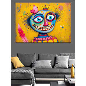 Renkli Gözlü Soyut Surat Dekoratif Kanvas - Mdf Ahşap Tablo 70x100 cm