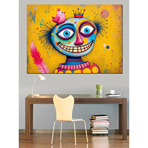Renkli Gözlü Soyut Surat Dekoratif Kanvas - Mdf Ahşap Tablo 25x35 cm